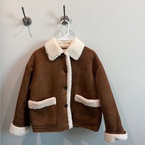 ZARA DOUBLE-FACED FLEECE LINED JACKET With Patch Pockets Dark Camel